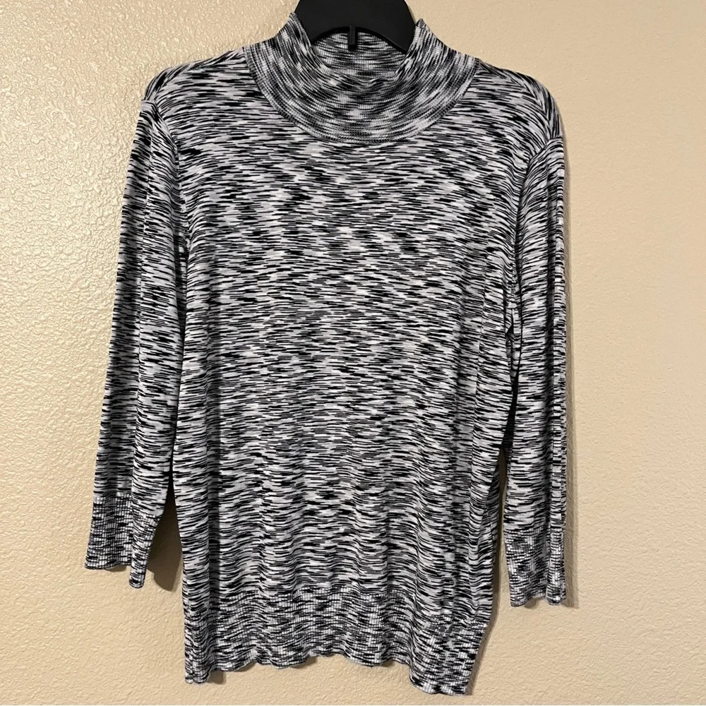 Apt. 9 Women’s L Black & White Patterned 3/4 Sleeve  Mock Turtleneck Sweater